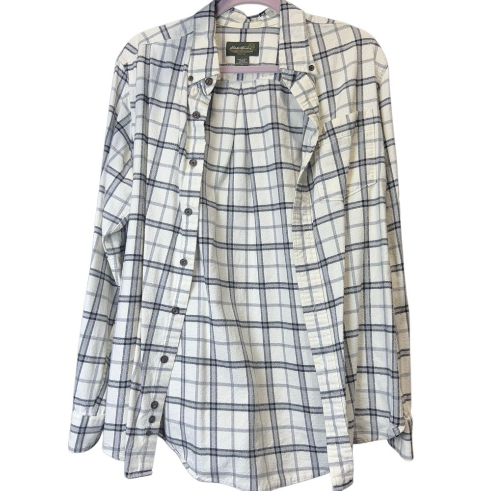 Eddie Bauer White and Navy Checkered Shirt